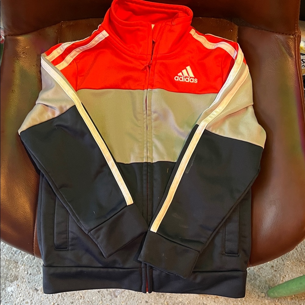 Adidas Tri-Color Track Jacket in Red, Gray, and navy blue